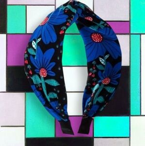 Floral Wide Cross Top Headband Blue and Red Floral NEW